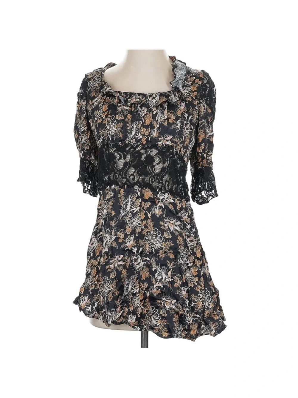 Free People Lucie Mini Dress Black Floral Lace Open Back Boho Size 2 NWT